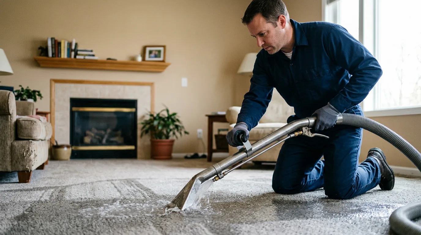 Water damage restoration technician working near Jerseyville, IL